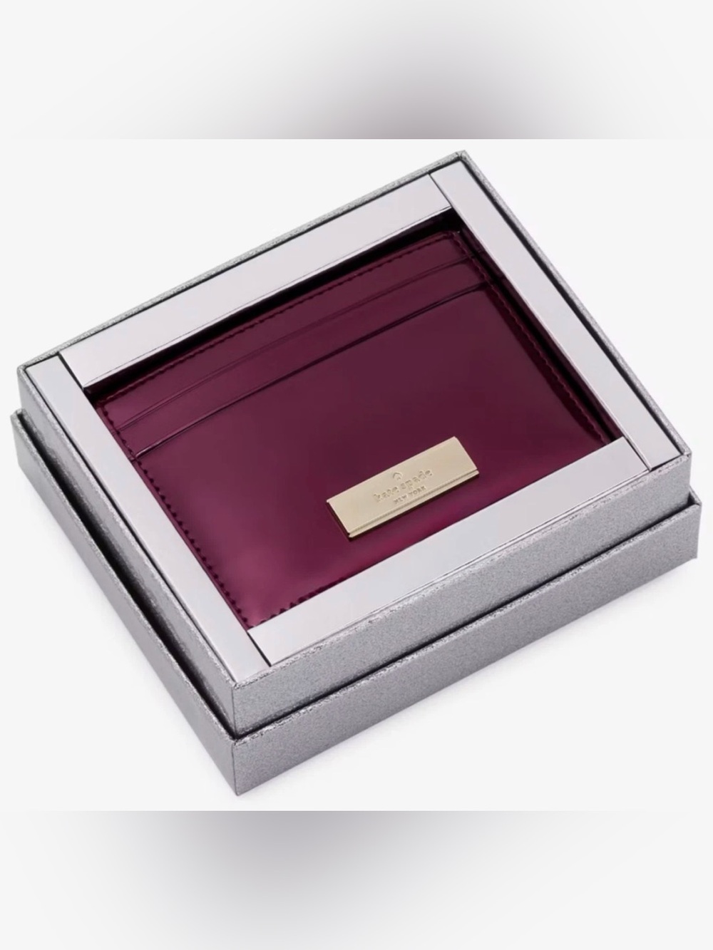 NWT Kate Spade Kenzie Boxed Dark Raspberry Small Slim Cardholder Purple Wallet